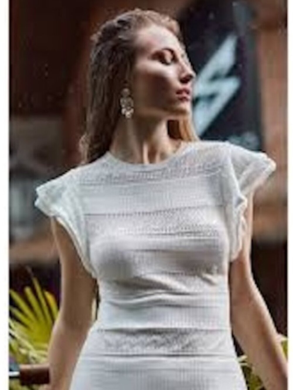 ZARA RUFFLE SLEEVE KNIT DRESS WHITE Sz-M
